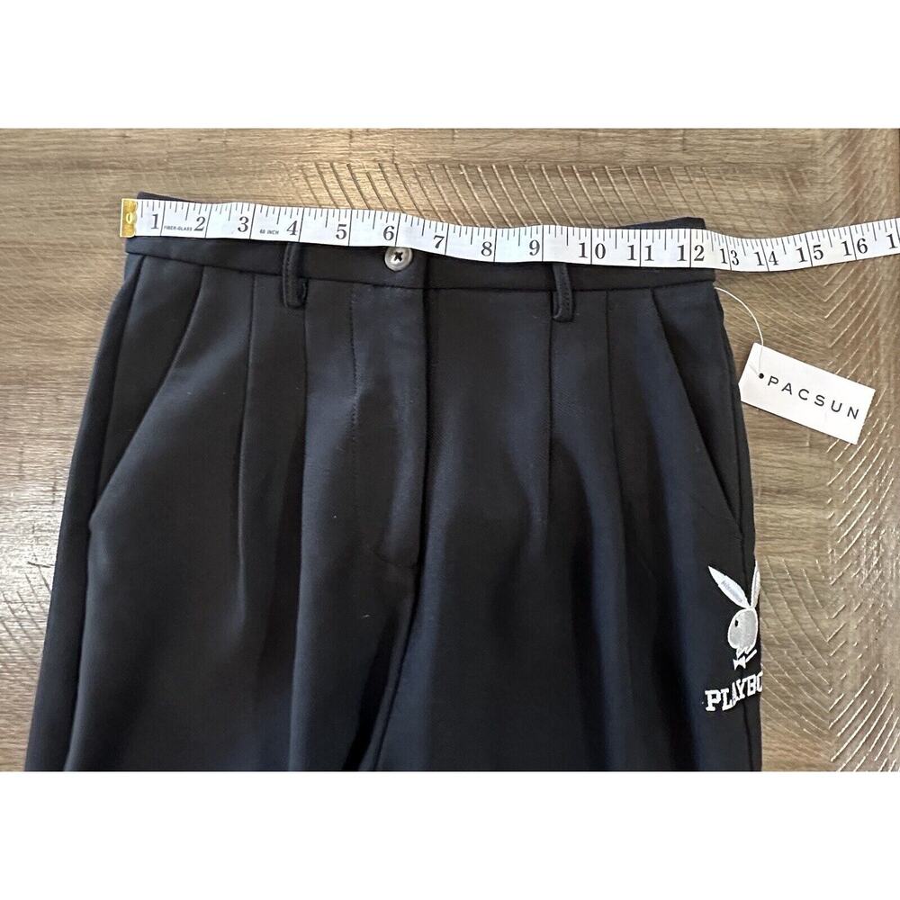 NWT Pacsun Playboy Black Boyfriend Fit Wide Leg Embroidered Bunny Logo Pants XS - Picture 8 of 16
